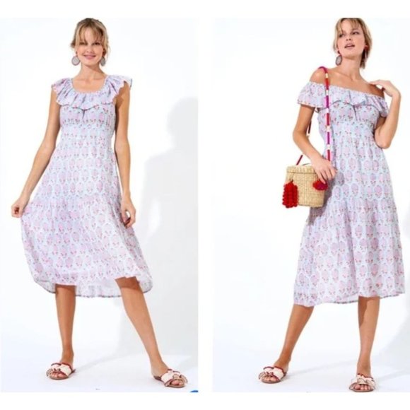 Oliphant Dresses Oliphant Romantic Ruffle Neck Midi Dress In Kerala